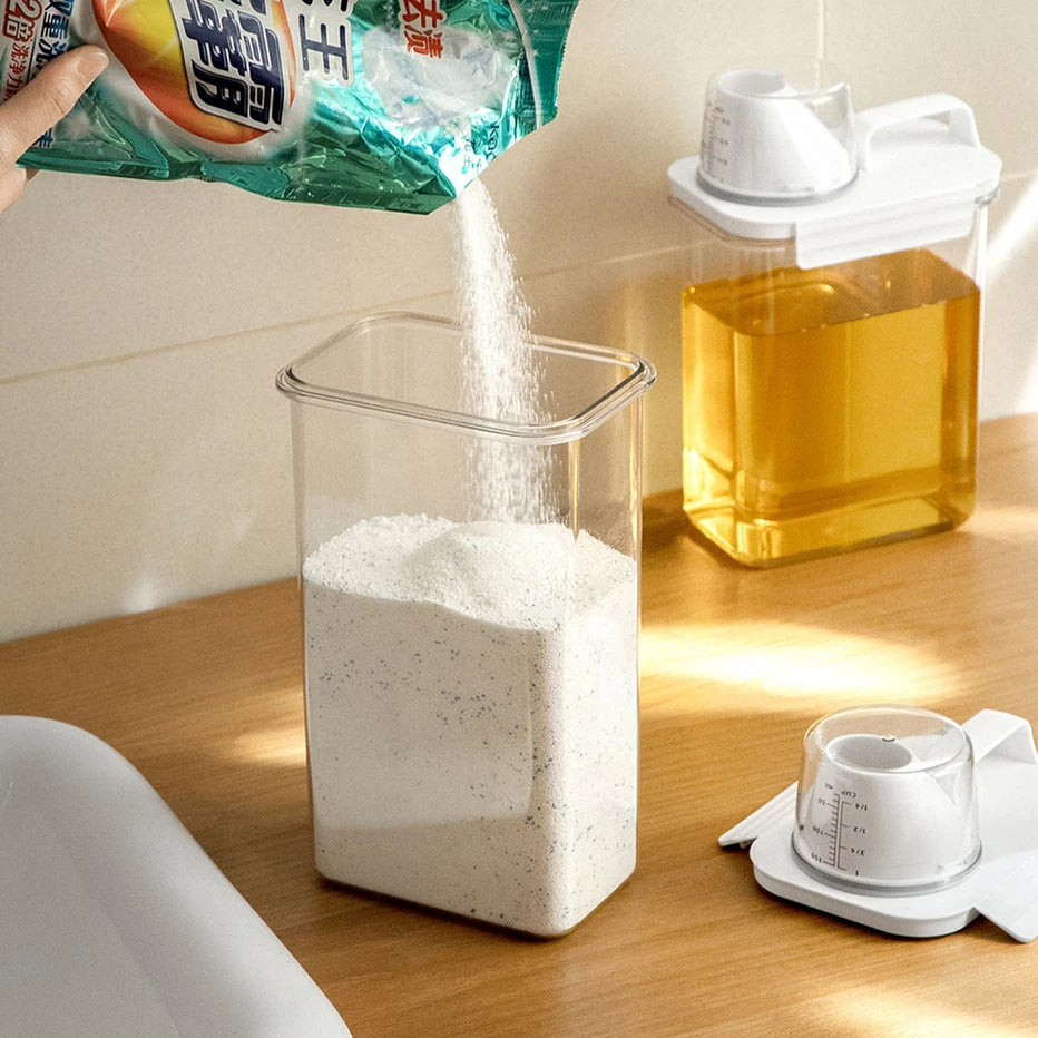 1100/1800/2300Ml Refillable Laundry Detergent Dispenser Empty Tank for Powder Softener Bleach Storage Container with Labels Qme