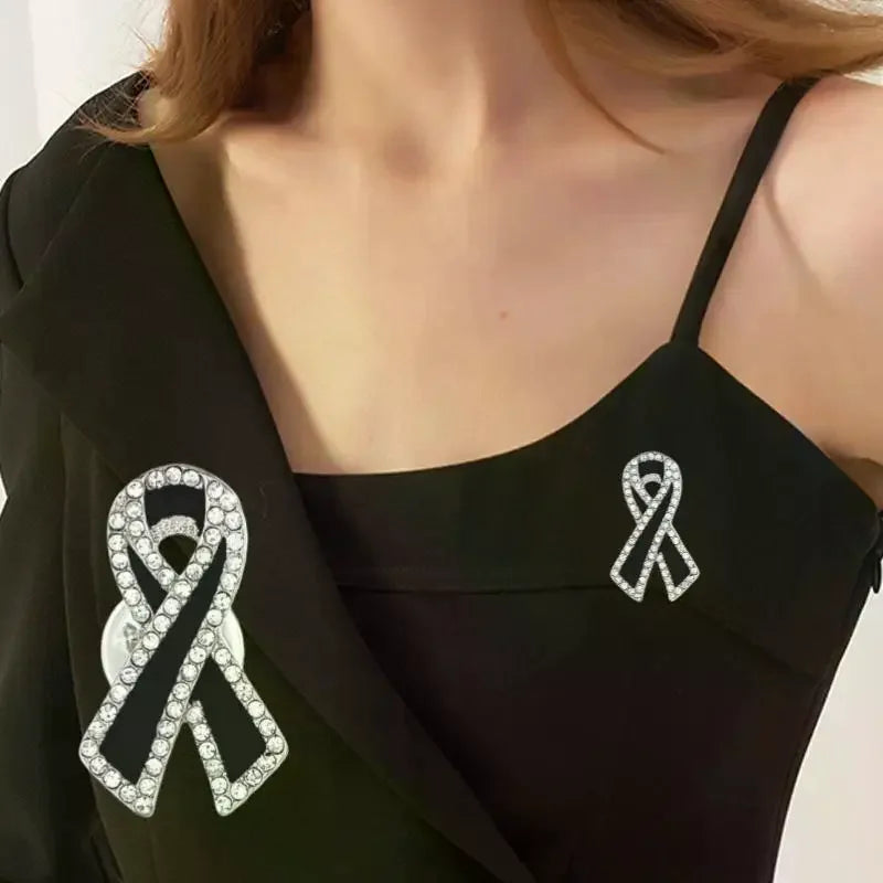1/3/5Pcs Black Rhinestones Ribbon Brooch Funerals Memorial Pin For Woman Men Suit Dress Shirt Accessories Mourning Badge Qme
