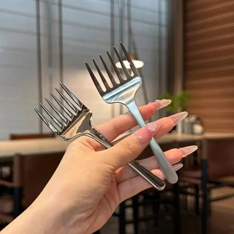 Single Handle Six-tooth Dessert Fork Party Kitchen Tool Stainless Qme