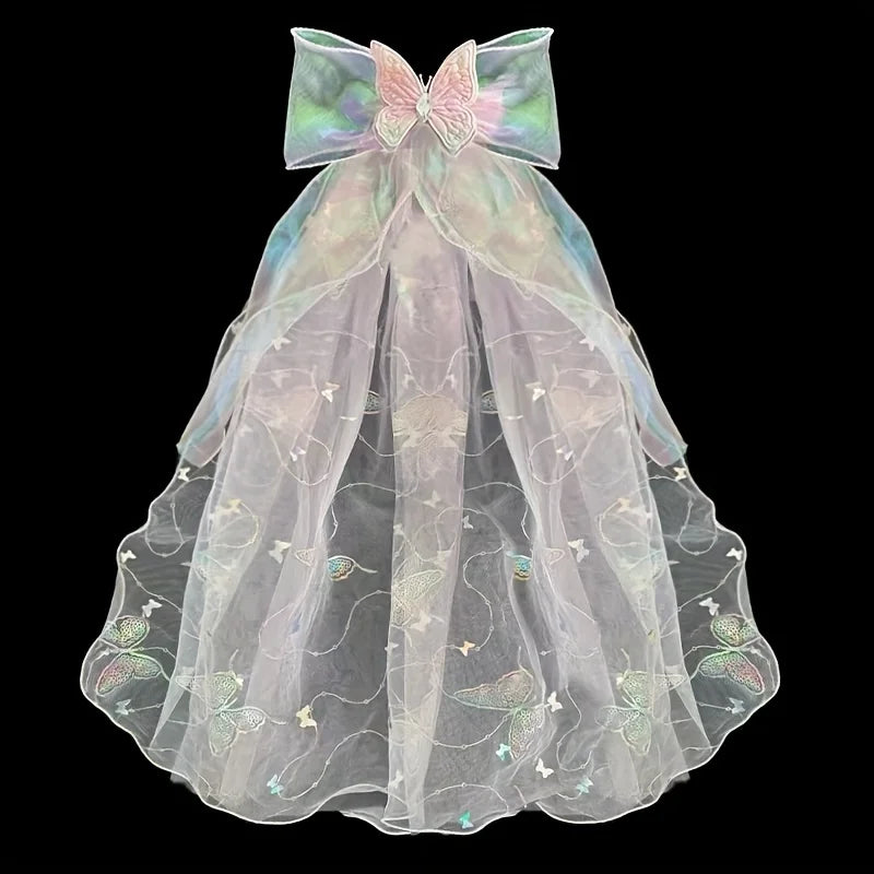 [Butterfly Hair Clip] Angel-Inspired Iridescent Butterfly Hair Clip with Delicate Veil - Elegant Accessory for Women Qme