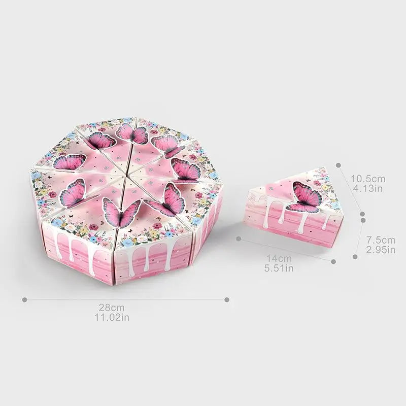 8/10Pcs Triangular Cake Shaped Paper Gift Box Cookie Candy Baby Shower Favors Treat Kids Birthday Party Dessert Packaging Boxes Qme Pink Butterfly