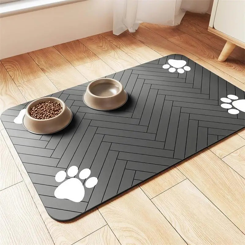 Waterproof Rubber Backing Quick Dry Water Mat Dog Cat Pet Feeding Qme Dark gray