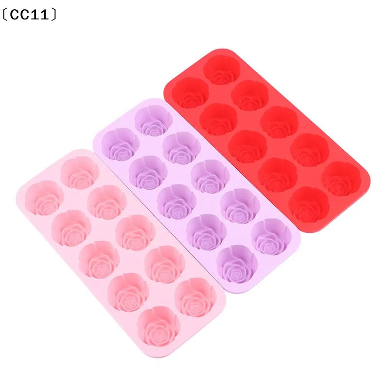 10-Cavity Silicone Rose Cake Mold Nonstick Reusable Baking Pan DIY Qme