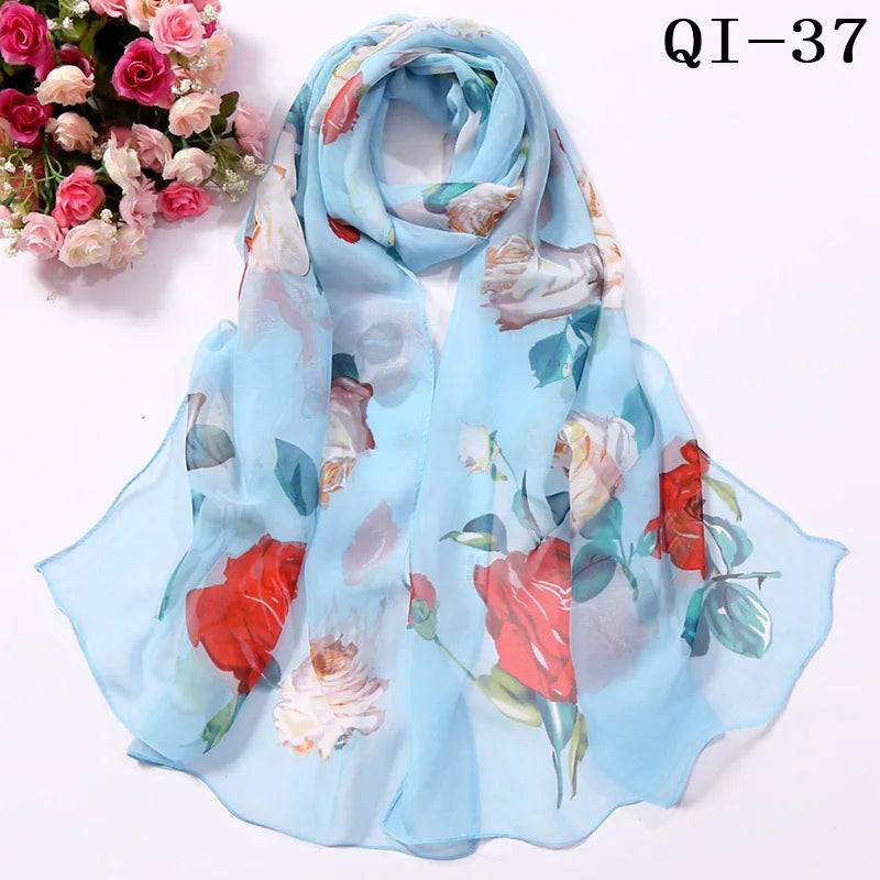 Painting Lotus Beach Sun Protection Chiffon Georgette Scarf Women