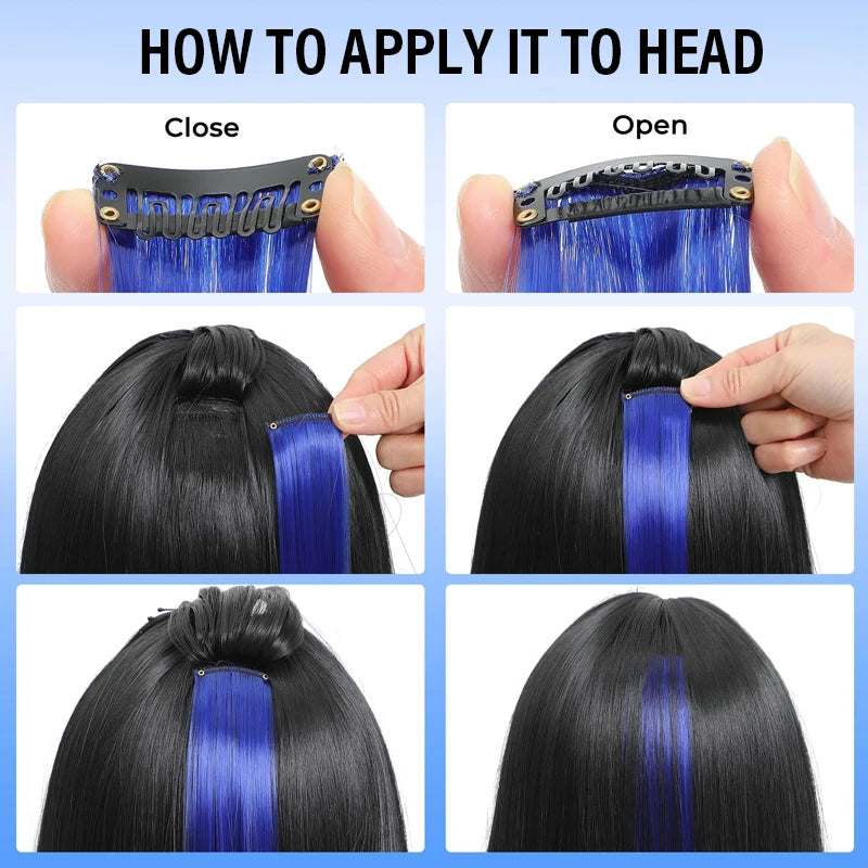 Colored Clip-in Hair Extensions - 55cm High-Temp Matte Fiber, Seamless Realistic Synthetic Fiber Hair Pieces Styling Accessories Qme