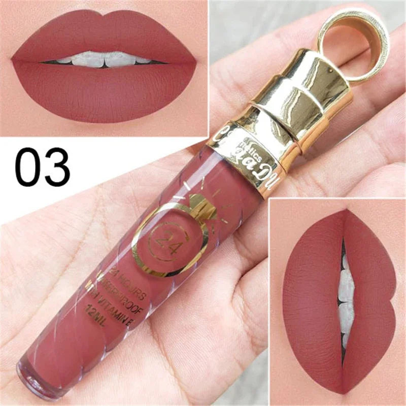 20 Colors Lipstick Waterproof Long Lasting Matte+Shimmer Mental Beauty Lip Gloss Nude Glitter Lip Gloss Beauty Red Lip Tint New Qme 03