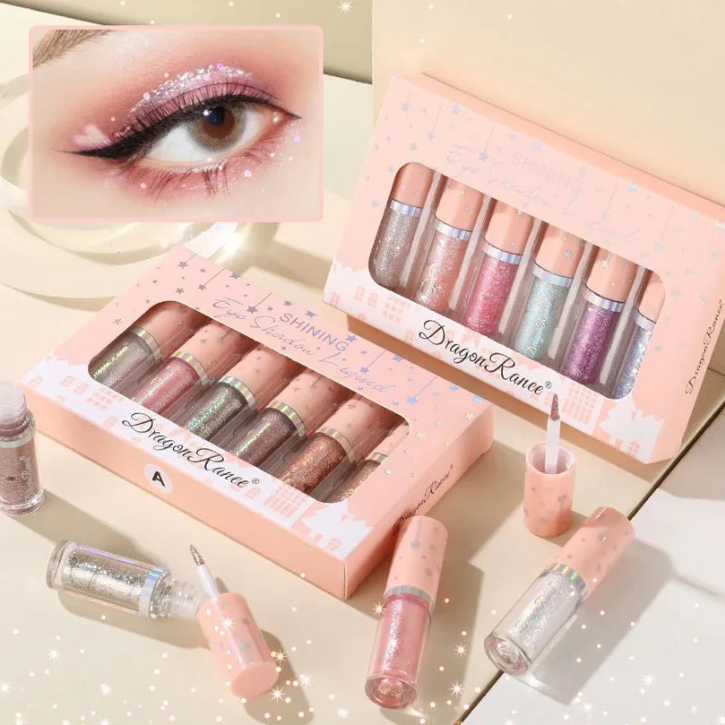 Set of 6pcs Supershiny Diamond Liquid Eyeshadow Sequins Eyeliner Silkworm Pens Highlighter Brightening Eye Shadow Glitter Makeup Qme