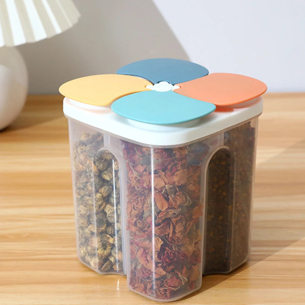 1PC Four Grains And Grains Transparent Storage Crisper Kitchen Supplies Moisture-Proof Sealed Compartmented Open Lid Jar Qme Dark Small