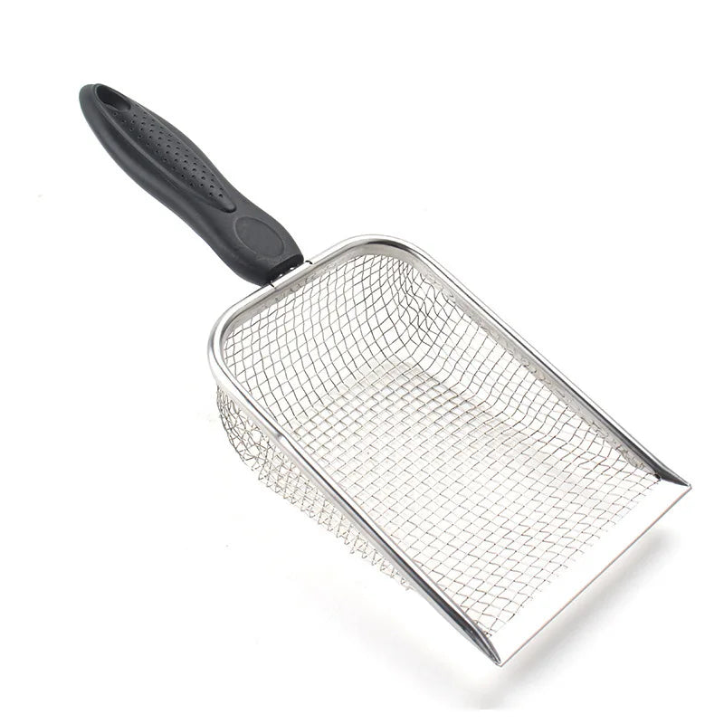 Small hole large artifact with a leaking spoon, pet product plastic handle, cat litter shovel, artifact stainless steel shovel Qme Silver black