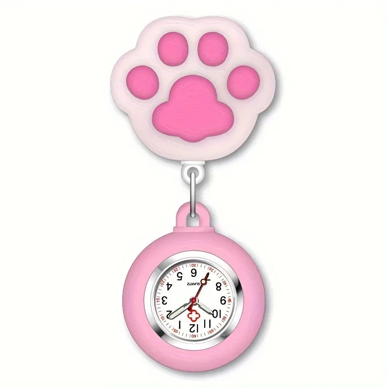 Cute Cat Paw Nurse Watch Brooch, Silicone With Clip, Retractable Telescopic Health Care Nurse Doctor Paramedic Medical Pocket Qme