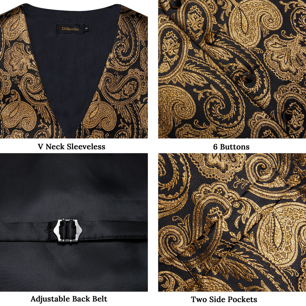 Men's Paisley Suit Vest Tie Formal Waistcoat Necktie Pocket Square Qme