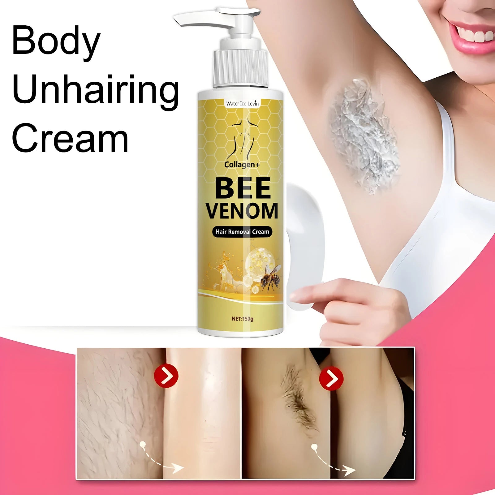 Lemon Bee Venom Hair Removal Cream, Used to Remove Hair from Areas Such as Beards and Underarms, Bikini Areas, with a Gentle Formula Suitable for All Skin Types Qme