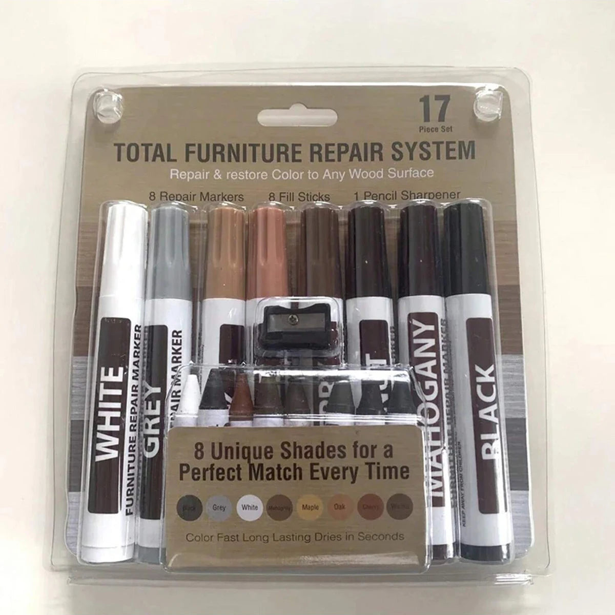 6-21Pcs Furniture Touch Up Kit Markers Markers Crayons Filler Sticks Paint Pen Wooden Damaged Scratch Repair Pens Qme 17 pcs set
