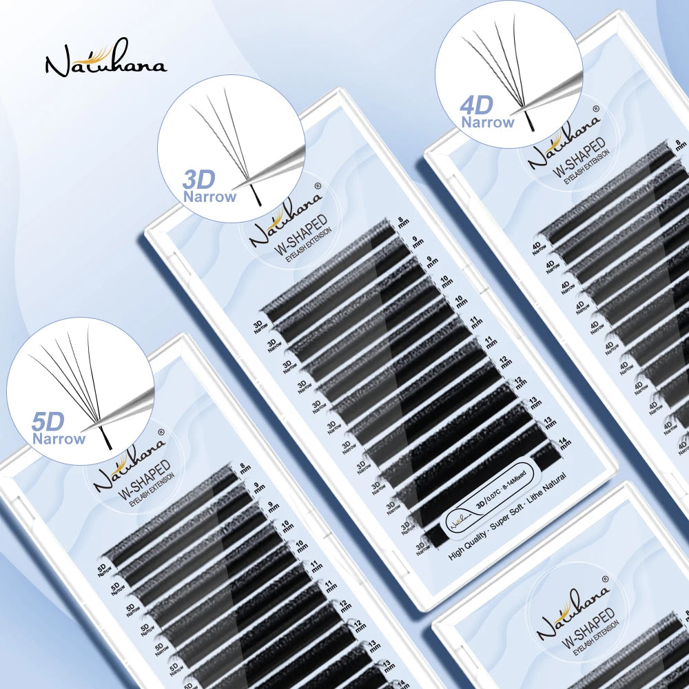 NATUHANA Narrow W-shaped 3D 4D 5D Eyelash Extensions Faux Mink Volume Qme