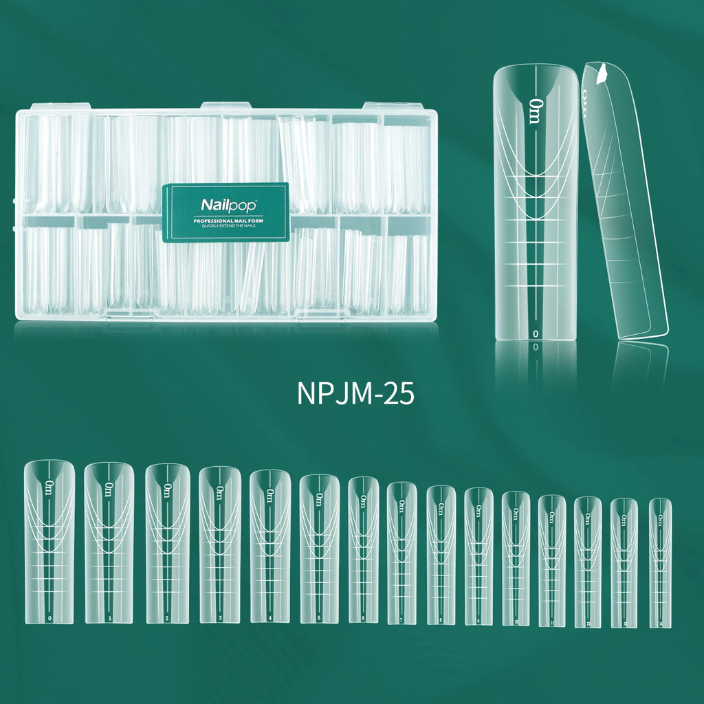 Nailpop Box Nail Dual Forms Square Coffin Quick Building Gel Mold Qme JM25-Clear 150