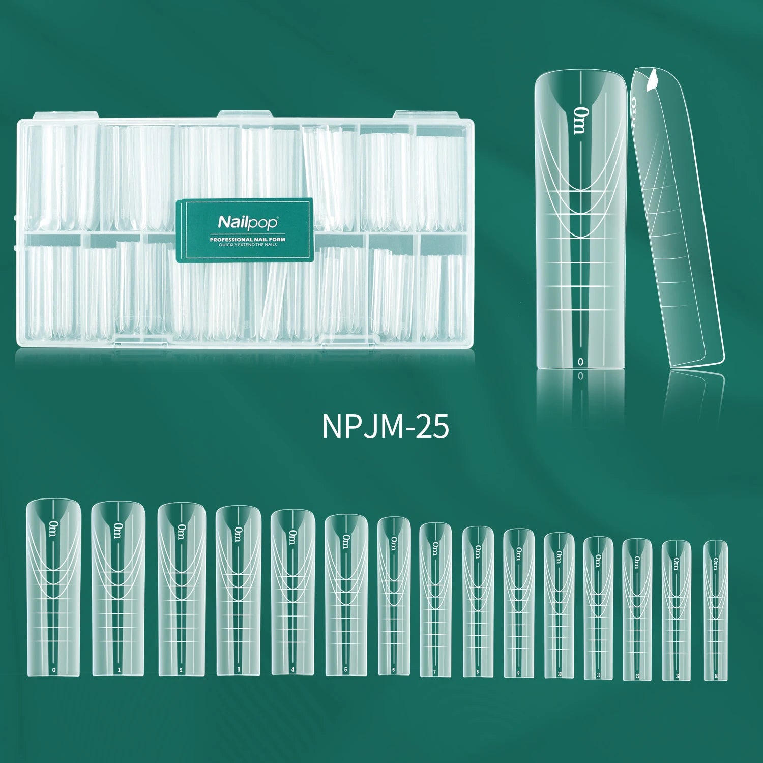 Nailpop Box Nail Dual Forms Square Coffin Quick Building Gel Mold Qme JM25-Clear 150