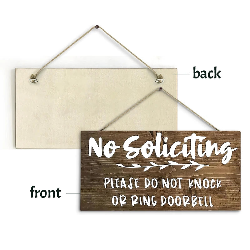 Rustic No Soliciting Wall Hanging Decor Wood Art Plaques Sign Door Sign for Home Living Room Shop Decor Qme