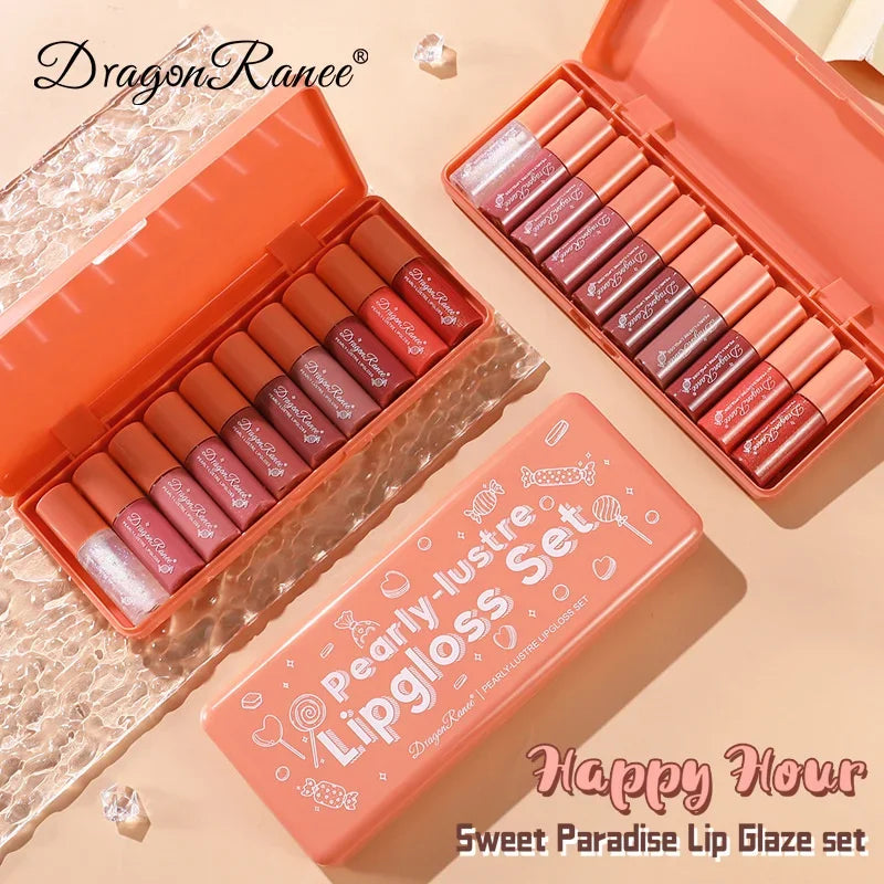 New Mirror Waterlight Lip Gloss Cute Set Waterproof Non-stick Cup Lip Glaze Tint Dyeing Liquid Moisturizing Lipsticks 10 Colors Qme 10Pcs Set