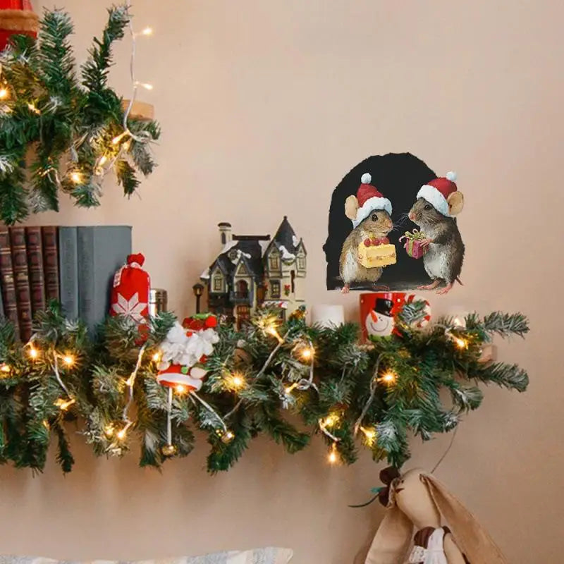 Cute Christmas Small Mouse Hole Wall Stickers Xmas Decoration For Home Navidad Merry Christmas New Year Accessories Qme 02