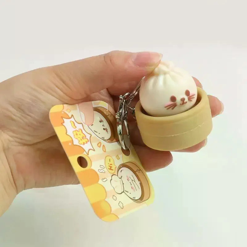 1/2Pcs Decompression Bun Clicker Keychain Mini Steamed Bun Stress Relief Toy Pendant Backpack Hanging Decoration Qme