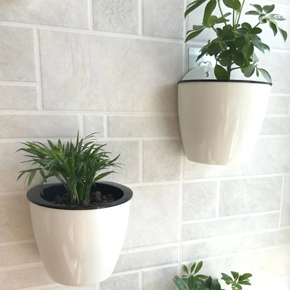 Wall-Mounted Flower Pot Automatic Water-Absorbing Plastic Soil Or Hydroponics System Pot For Wall Balcony Flower Pot Holder Qme