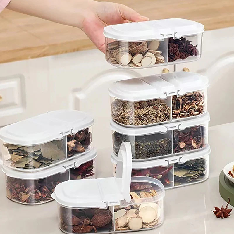 Kitchen Refrigerator Plastic Storage Jar Double Compartment Lid Food Qme
