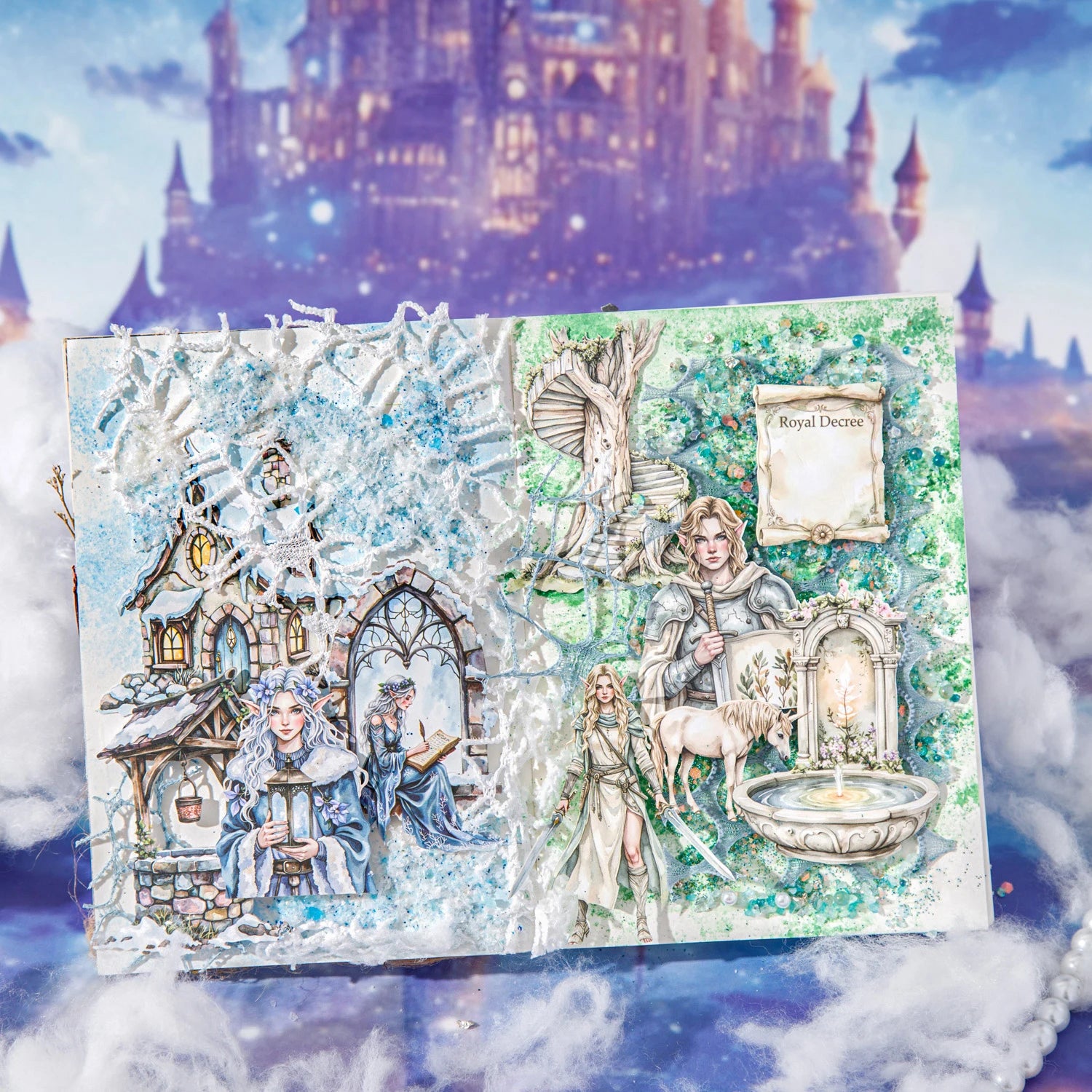 15 Sheets/Bag Guardian's Oath Series Princess and Dragon Theme 3D Scenery Sticker Set for DIY Scrapbook Phone Case Notebook Qme