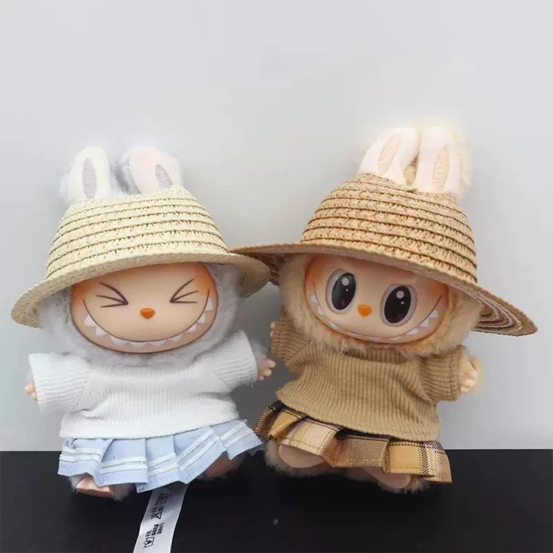 Labubu open top straw hat, party clothing accessories, rustic style Labubu baby clothes decoration accessories (hat only) Qme