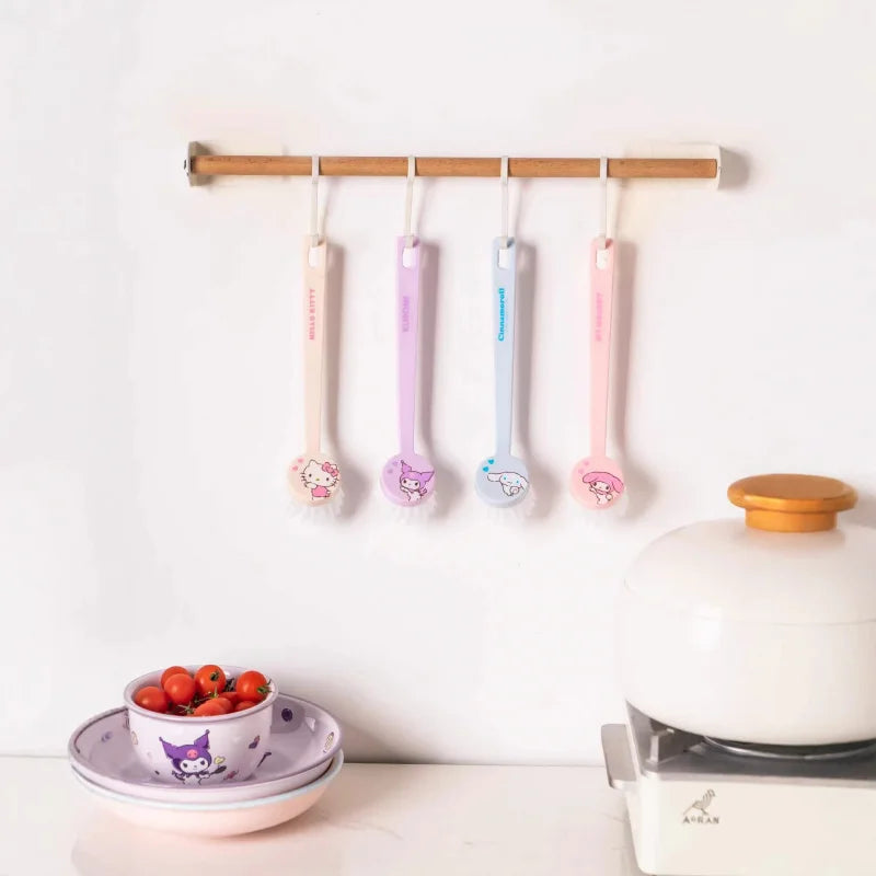 Hello Kitty Kuromi Kitchen Pot Scrubber Dishwashing Wonder Soft-Bristled Long-Handled Pot Scrubber for Home Use Qme