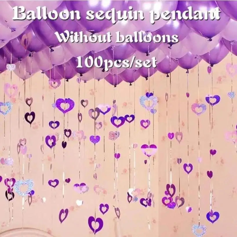 100Pcs Rain Silk Pendant Decoration Balloon Party Decoration Venue Layout Heart-shaped Balloon Sequin Pendant Decoration Qme