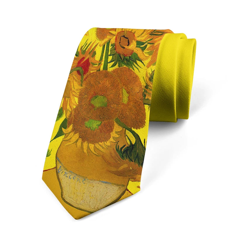 Retro Art Oil Painting Floral Print Tie Fashion Business Wedding Qme style3