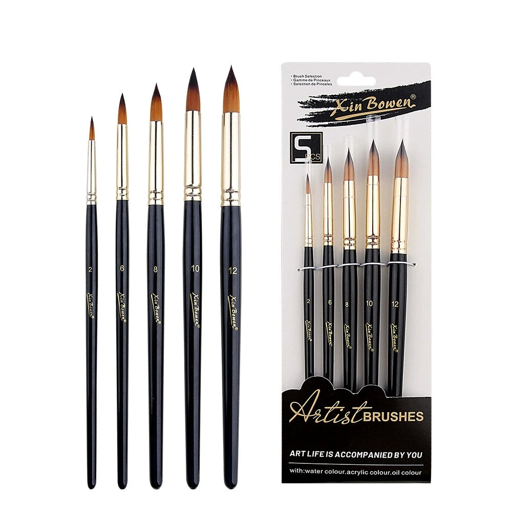 5 Pcs Acrylic Paint Brush Set, Painting Brush Nylon Brushes,for Oil/Watercolor Painting Artist Professional Kits Qme 5PCS-Round peak
