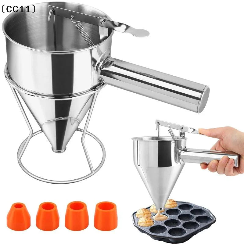 Stainless Steel Funnel Dispenser Rack Cupcake Pancake Batter Maker Qme