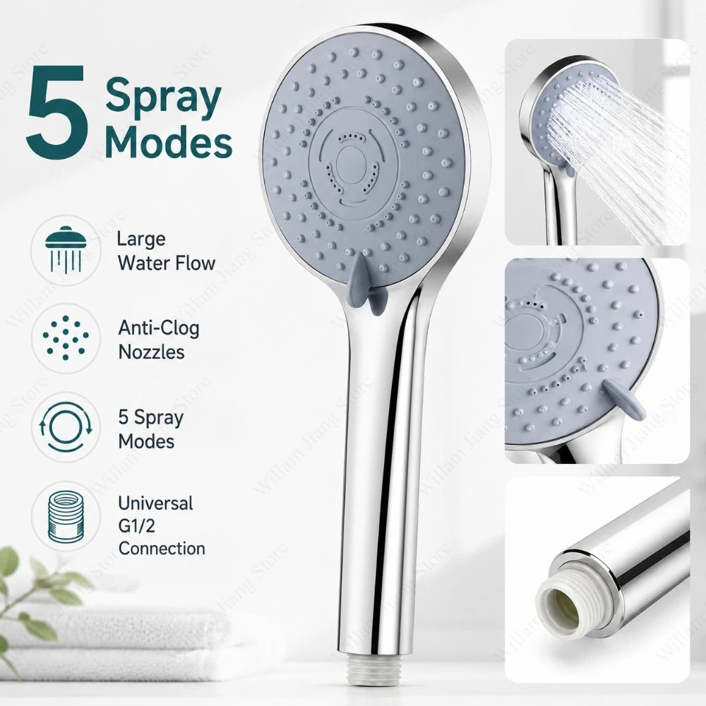 1/2/3Pcs Portable Shower Head 5 Flow Modes High Pressure Water Saving Sprayer Replacement Nozzle For Daily Home Bathroom Bathing Qme