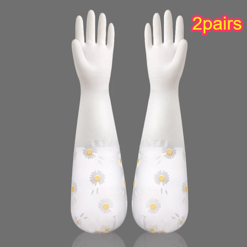 Long Sleeve Rubber Gloves, Reusable Dishwashing Gloves,Kitchen Oven Pet Cleaning Gloves,Kitchen,Kitchen Items,Cleaning, Kitchen Qme White 2pairs