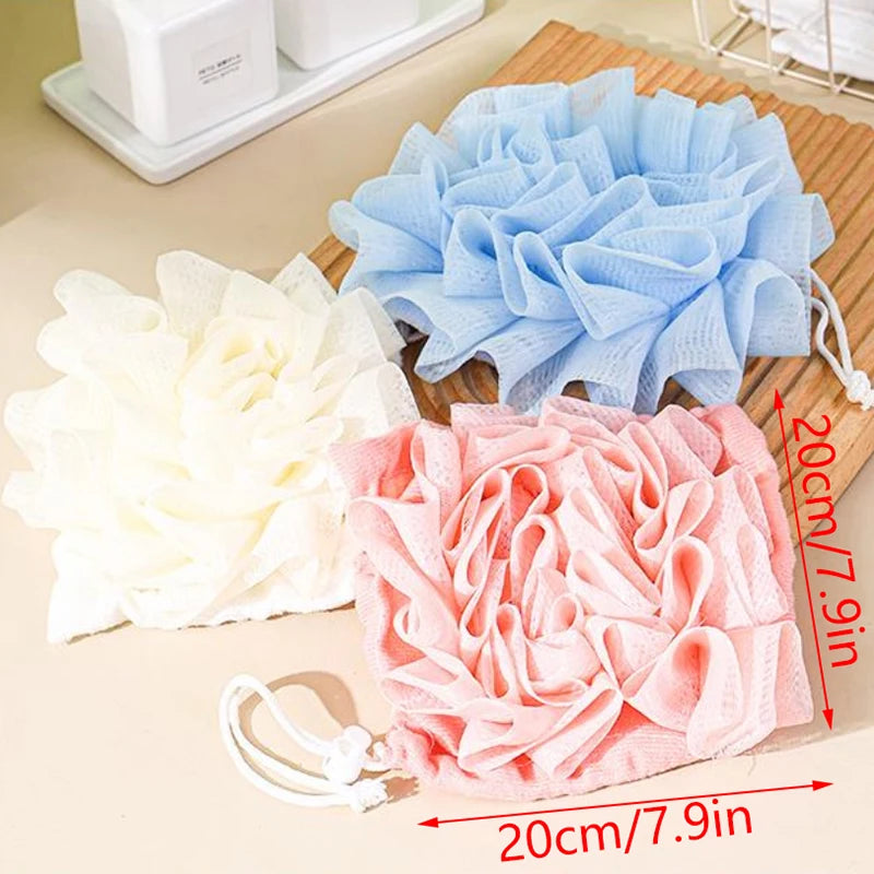 2-In-1 Bath Ball Towel Loofah Drawstring Closure Soap Soft Qme