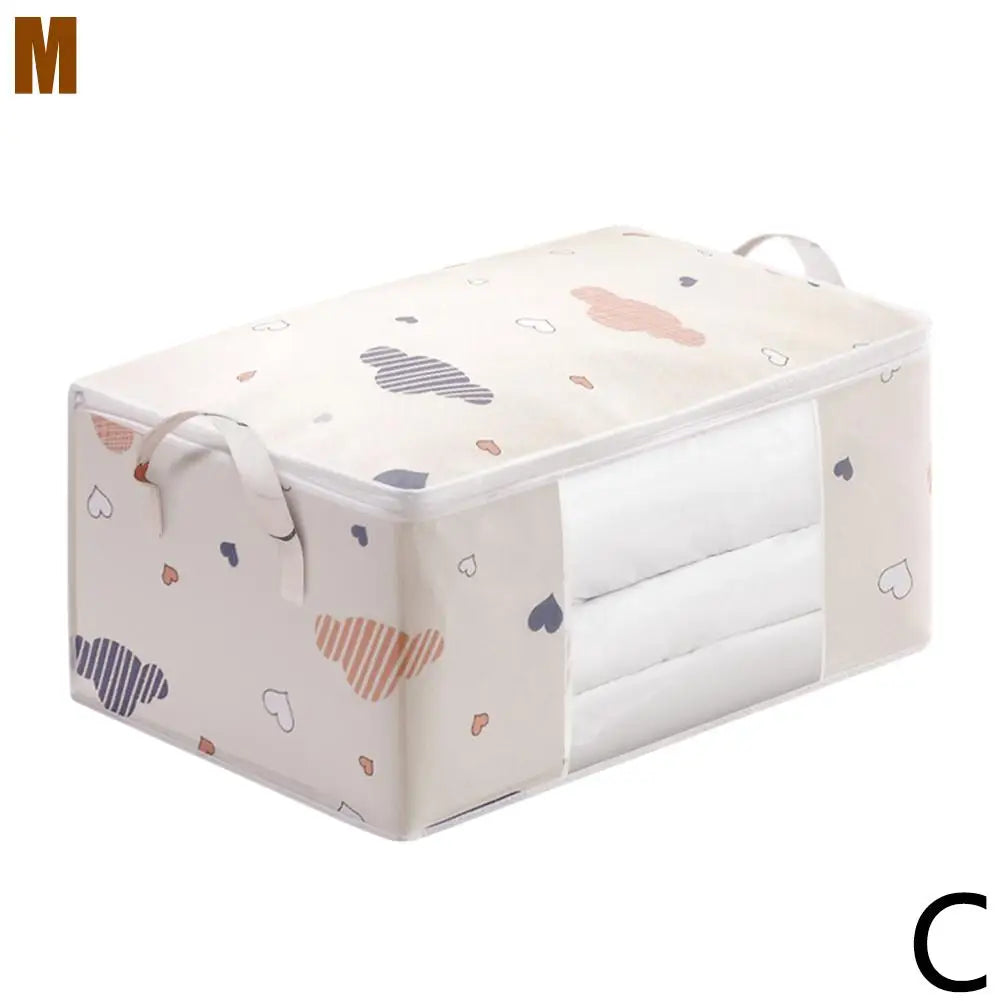 Large Capacity Clothes Storage Bag Organizer With Reinforced Handle Suitable For Blankets Bedding Foldable With Sturdy Zipper Qme white M
