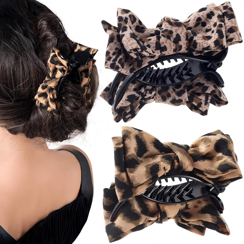 Leopard Bow Claw Clips for Women,Vintage Bowknot Hair Claw, Strong Grip Non-slip Bow Hair Accessories for Christmas,Daily,Party Qme