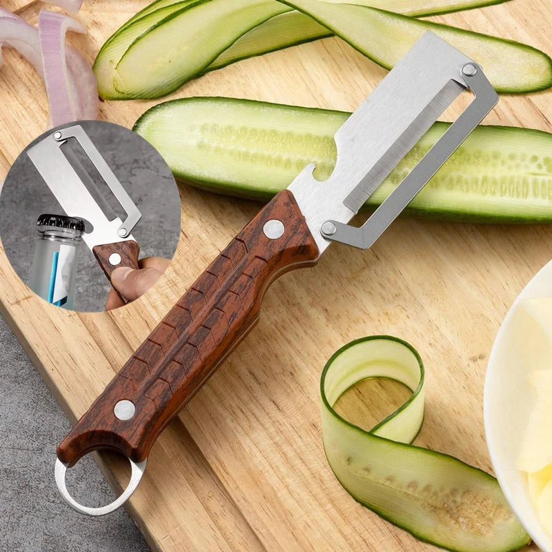 2 In1 Stainless Steel Peeler With Wooden Handle For Peeling And Slicing Fruits And Vegetables | Durable And Smooth Operation Qme