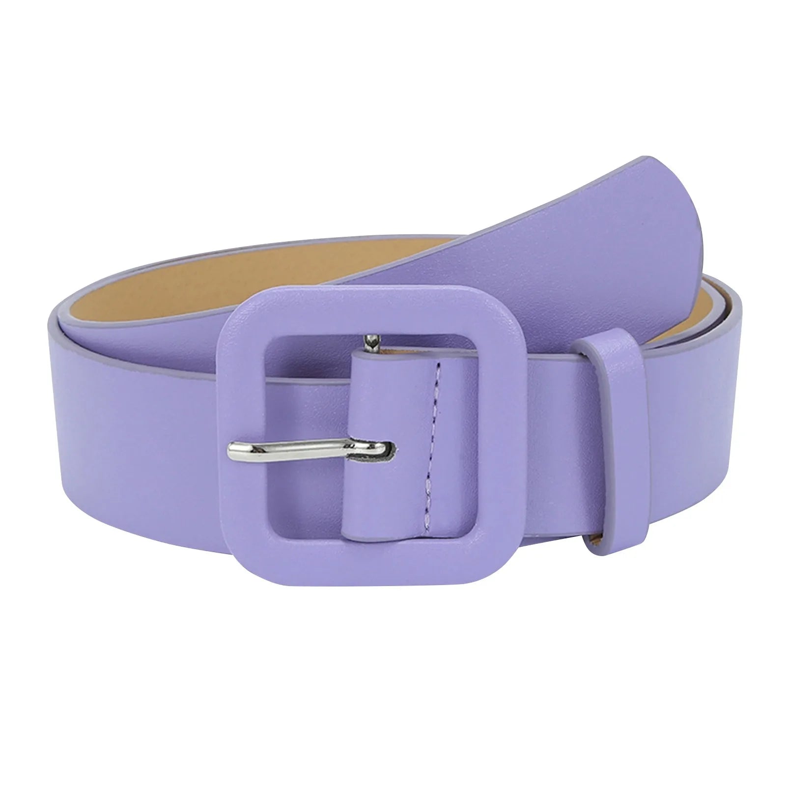 Ladies' Square Buckle Candy Colored Decorative Belt Fashionable Casual Versatile PU Leather Wide Belt Daily Dress Up Accessories Qme Purple