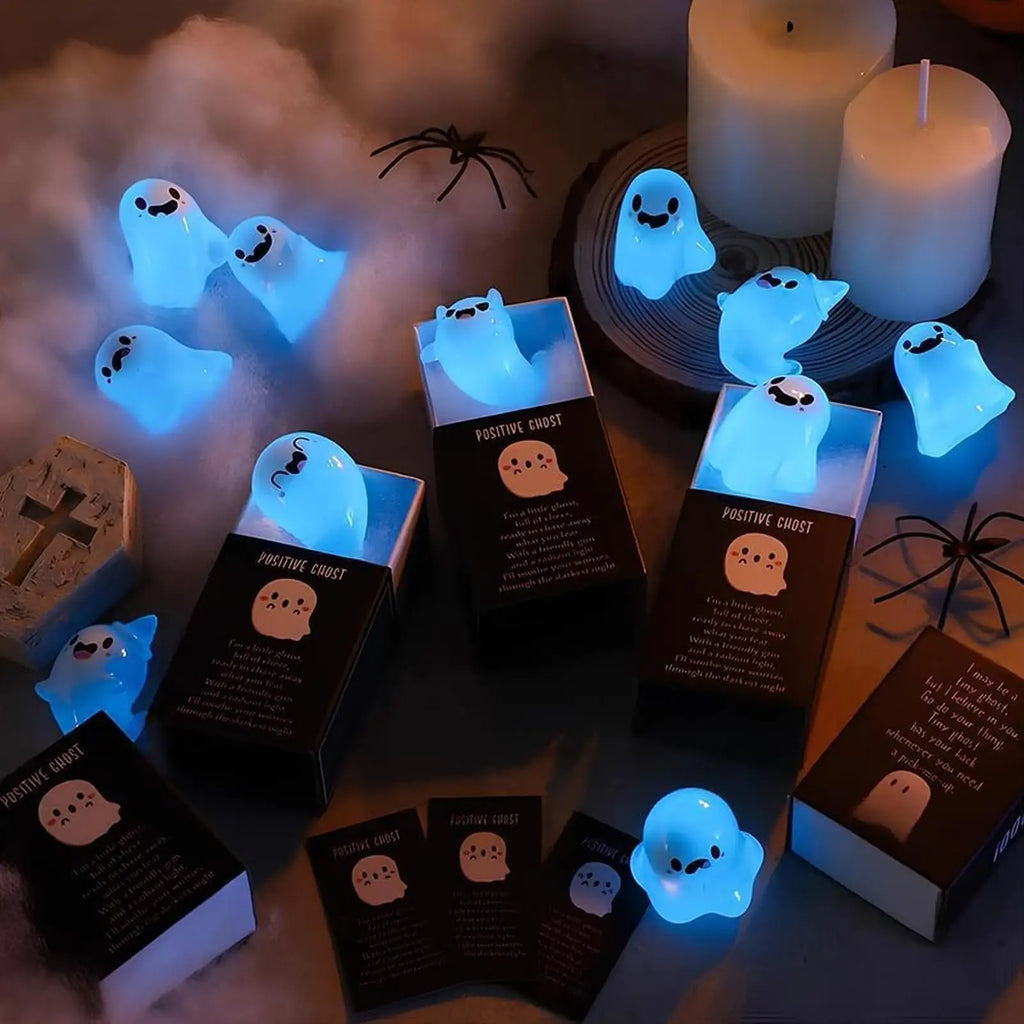 Tiny Ghost Figurines Glow Dark Statue Box Halloween Cute Resin Qme