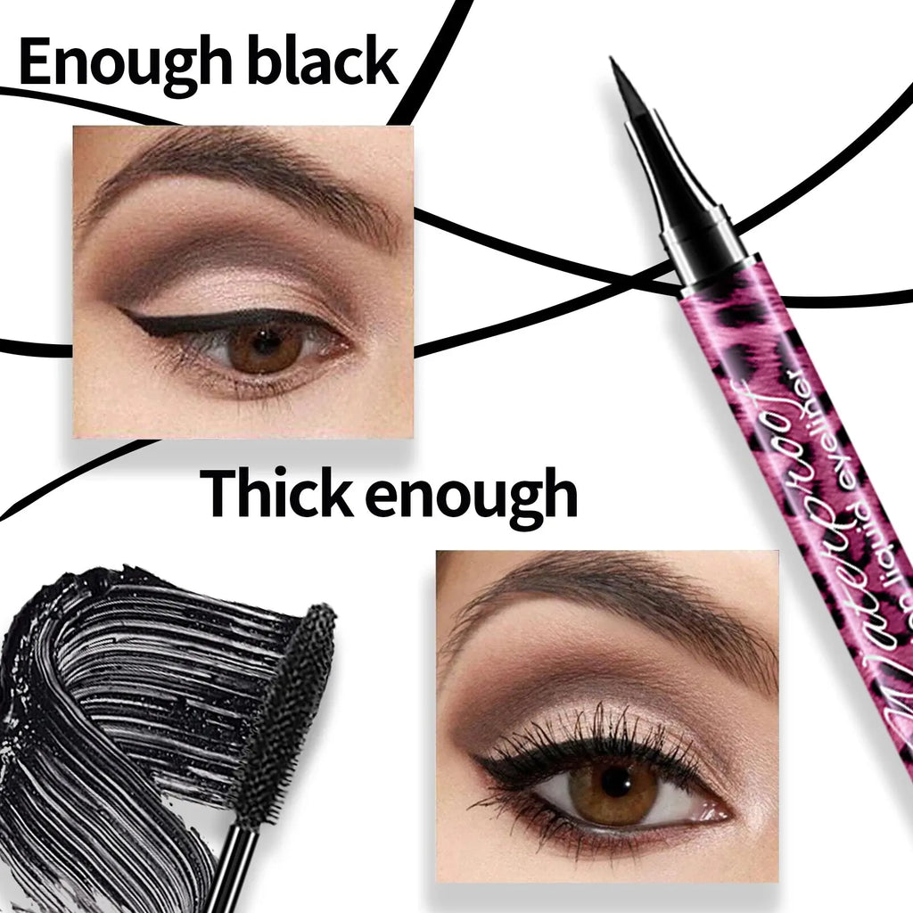 YANQINA Liquid Eyeliner Pencil 4D Waterproof Mascara Set Cosmetics Eye Liner Thick Curling Mascara Eyebrow Pencil Eyes Makeup Qme