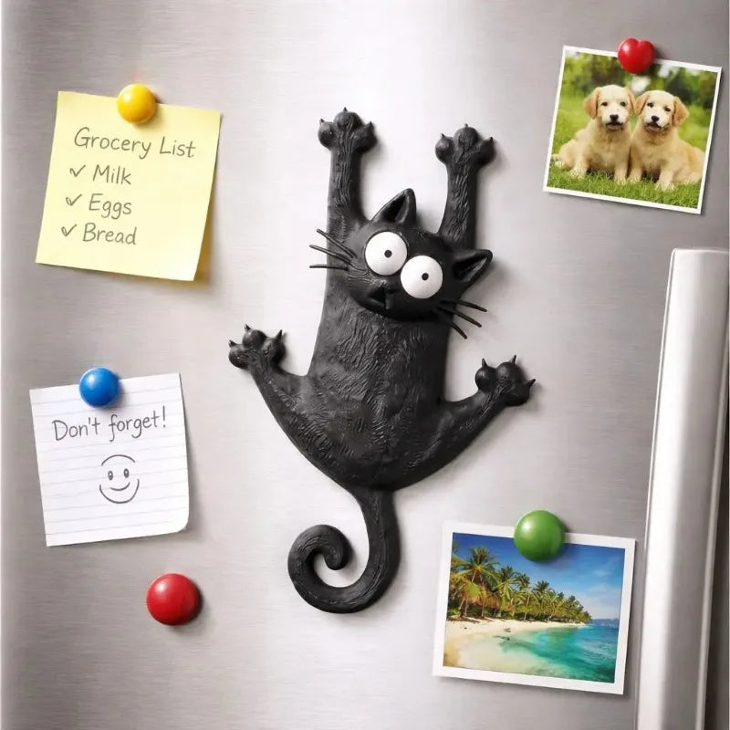 Cartoon Cute Fluffy Black Cat Fridge Magnet Creative Animal Model Qme black
