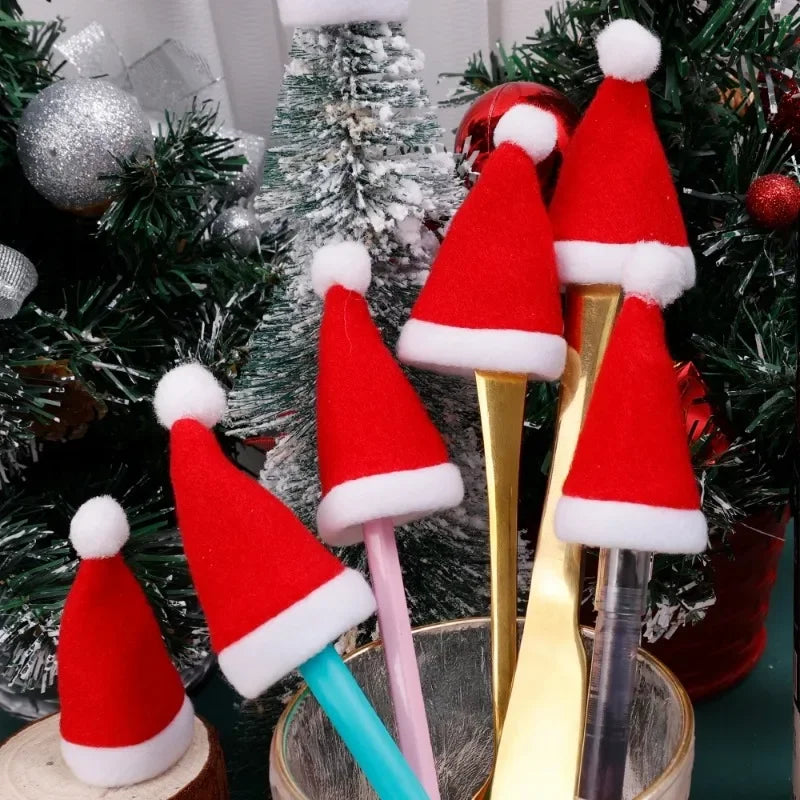 Mini Santa Hat Wine Bottle Covers Non-Woven Fabric Lollipops Caps Christmas Bottles Holder Kitchen Tableware Dinner Decoration Qme