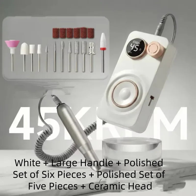 35000RPM Portable Low Noise Electric Handle Nail Remover Dead Skin Removal Nail Polish Grinding Machine for Nail Salons Qme 1pcs White B