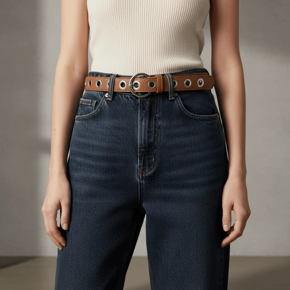 Adjustable Fashion Grommet Belt Durable Parallel Holes Punk Rock Waistband Universal Width Fit Polished Metallic Shine Qme
