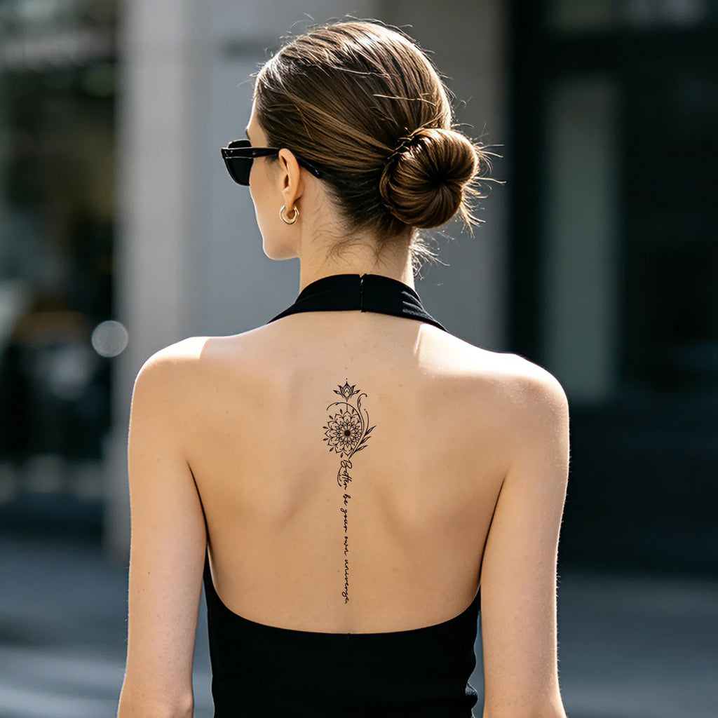 A 6/9pcs Temporary Tattoos for Women - Black Heart, Butterfly, Floral & Celestial Designs | Waterproof Fake Tattoo Stickers Qme