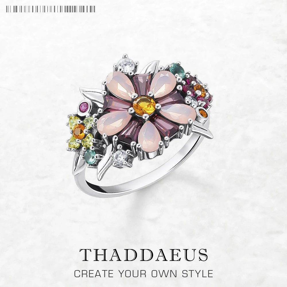 Colourful Flowers Ring 2023 Brand New Fine Jewerly Bohemia 925 Sterling Silver Gift For Women Qme Silver 7