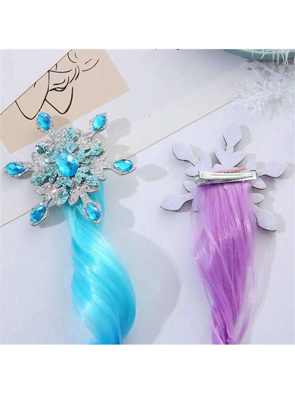 Girls Glitter Snowflake Ombre Curly Wig Decor Glamorous Hair Clip Qme