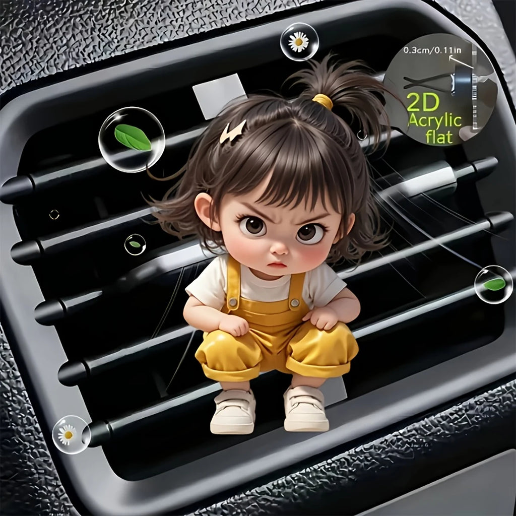 Cute Little Girl Acrylic Car Vent Clip Decoration Fragrance Diffuser Qme YELLOW